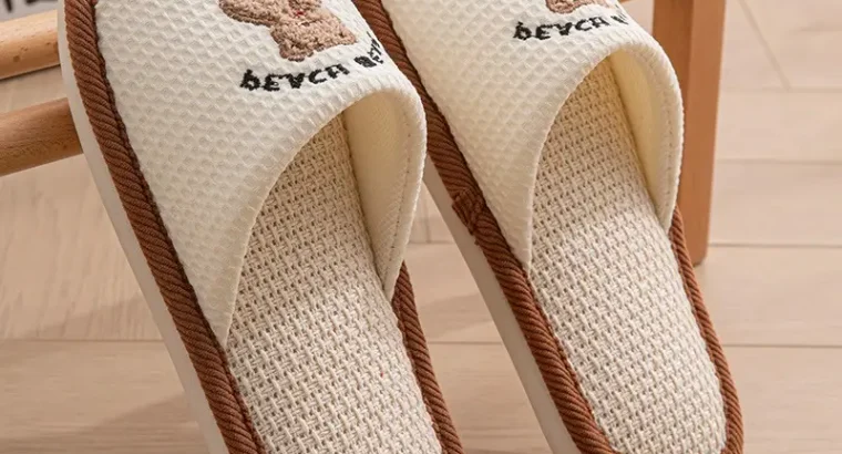 New Japanese Linen Chanel Style Slippers for Couple Spring and Autumn Indoo