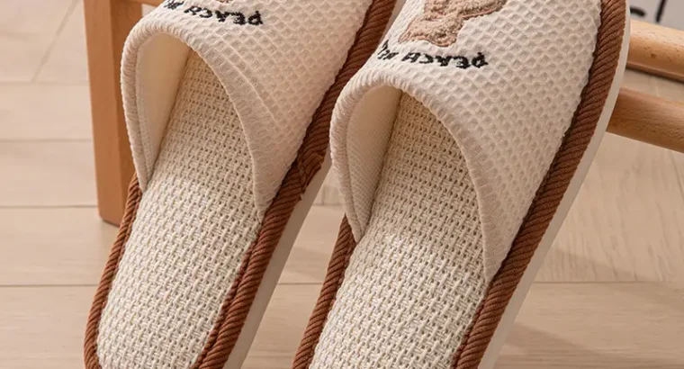 New Japanese Linen Chanel Style Slippers for Couple Spring and Autumn Indoo