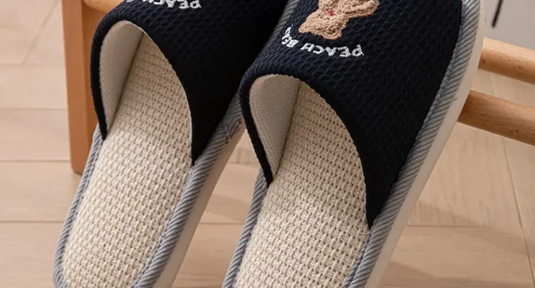 New Japanese Linen Chanel Style Slippers for Couple Spring and Autumn Indoo
