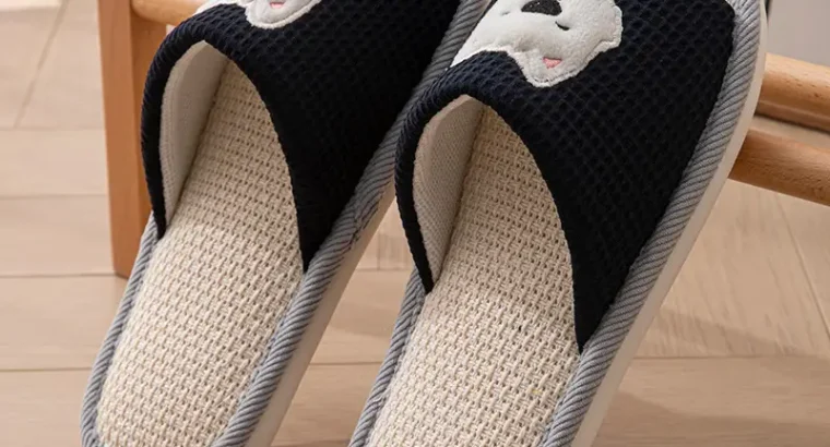 New Japanese Linen Chanel Style Slippers for Couple Spring and Autumn Indoo