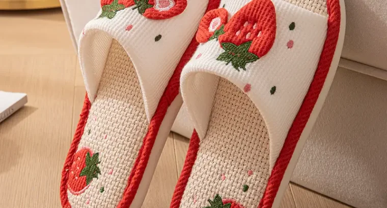New Japanese Linen Chanel Style Slippers for Couple Spring and Autumn Indoo