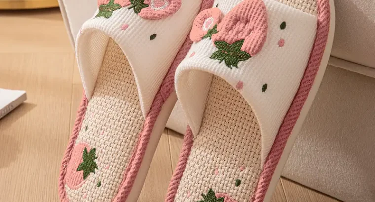 New Japanese Linen Chanel Style Slippers for Couple Spring and Autumn Indoo