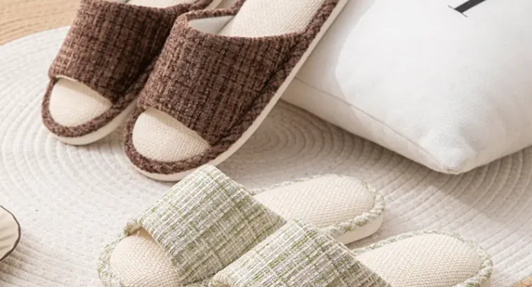 New Japanese Linen Chanel Style Slippers for Couple Spring and Autumn Indoo