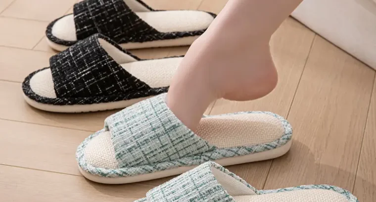 New Japanese Linen Chanel Style Slippers for Couple Spring and Autumn Indoo