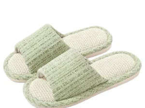 New Japanese Linen Chanel Style Slippers for Couple Spring and Autumn Indoo