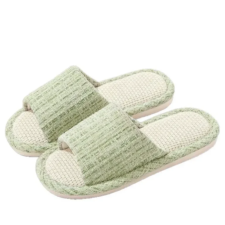 New Japanese Linen Chanel Style Slippers for Couple Spring and Autumn Indoo