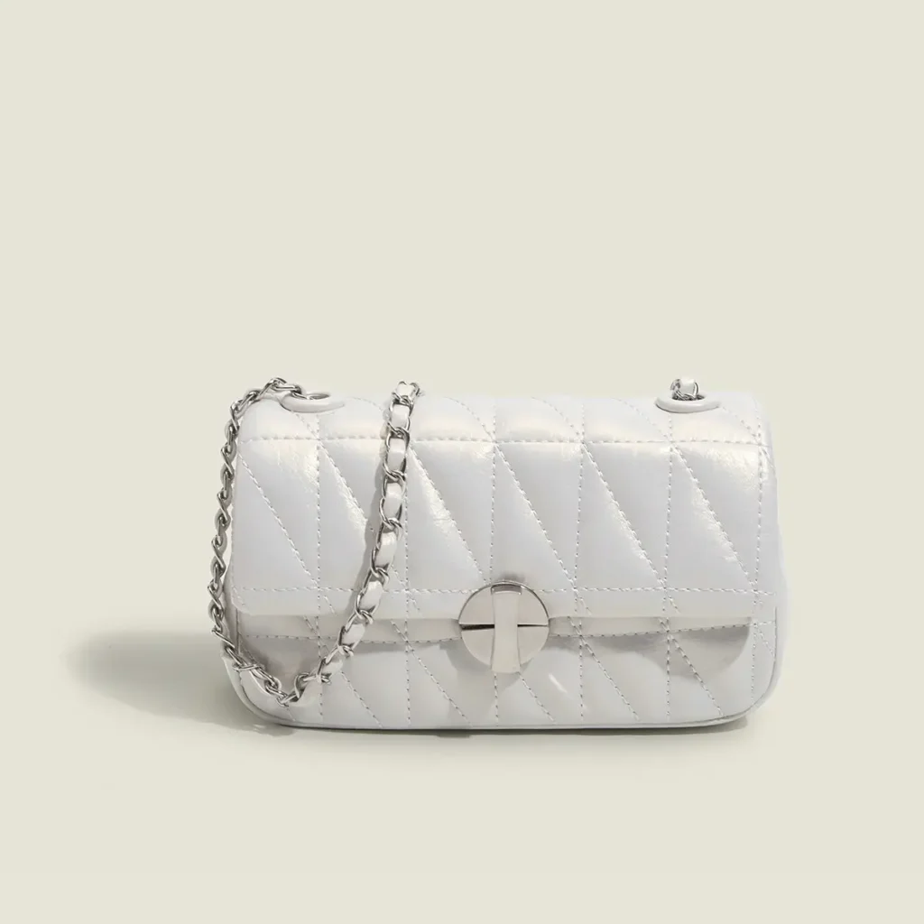White Quilted Chain Shoulder Bag for Women - photo 7