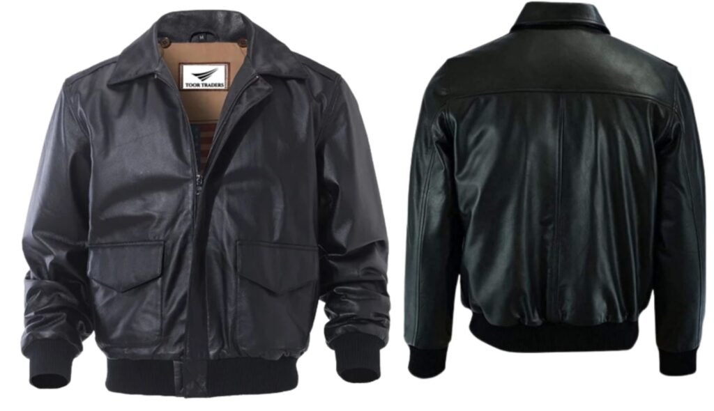 Real Black Sheepskin Leather Windbreaker Bomber Jacket for Men - photo 1