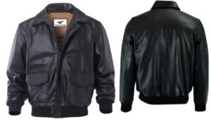 Real Black Sheepskin Leather Windbreaker Bomber Jacket for Men