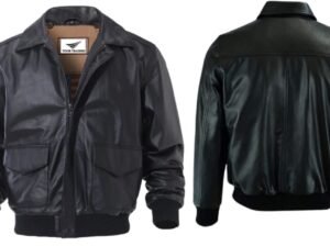 Real Black Sheepskin Leather Windbreaker Bomber Jacket for Men