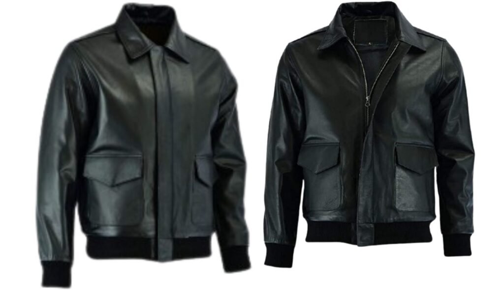 Real Black Sheepskin Leather Windbreaker Bomber Jacket for Men - photo 2
