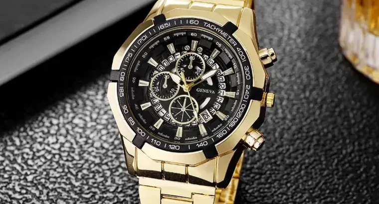 men watches three clrs black golden silver