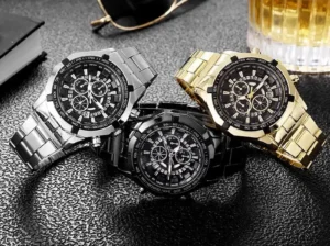 men watches three clrs black golden silver