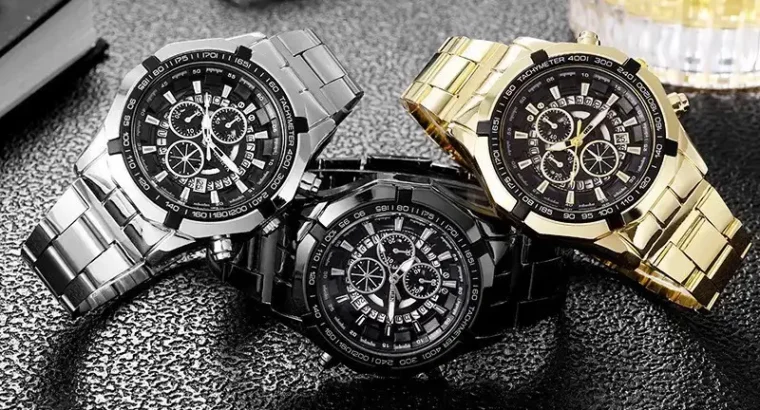 men watches three clrs black golden silver