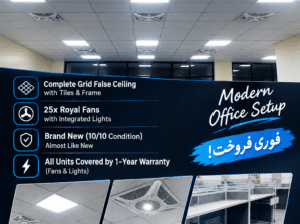 Complete Office Clearance Sale – 25 Royal Fans + Workstations + False Ceili
