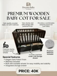 wooden baby cot with matress