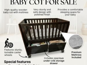 wooden baby cot with matress