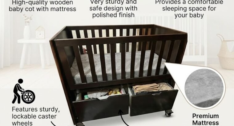 wooden baby cot with matress