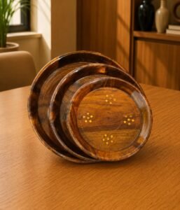 Premium Wooden Round Serving Tray Set – 3 Pieces | Decorative and Serving