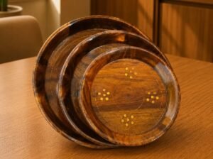 Premium Wooden Round Serving Tray Set – 3 Pieces | Decorative and Serving