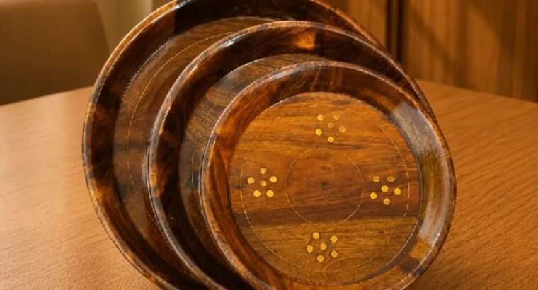 Premium Wooden Round Serving Tray Set – 3 ...
