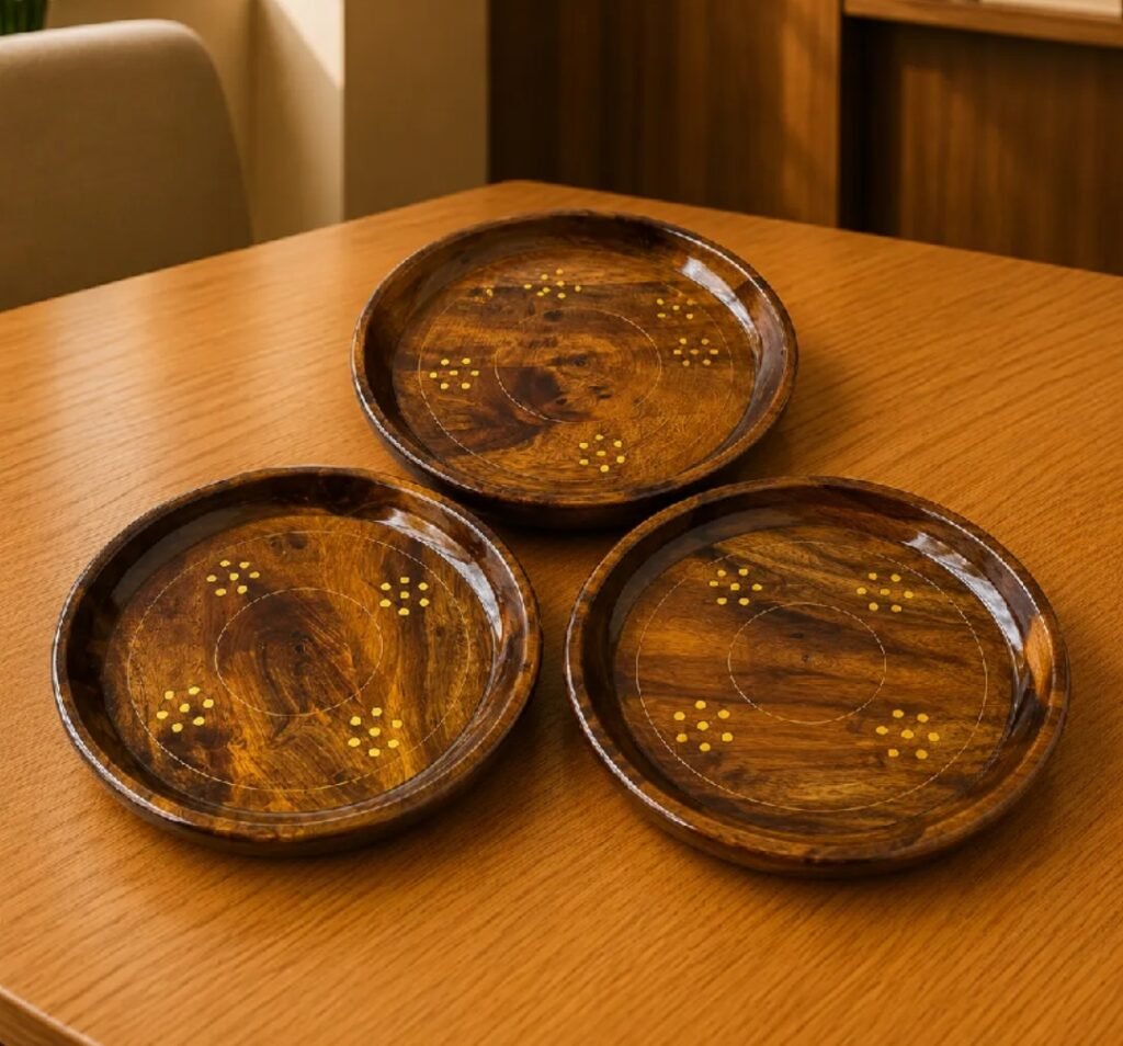 Premium Wooden Round Serving Tray Set – 3 Pieces | Decorative and Serving - photo 3