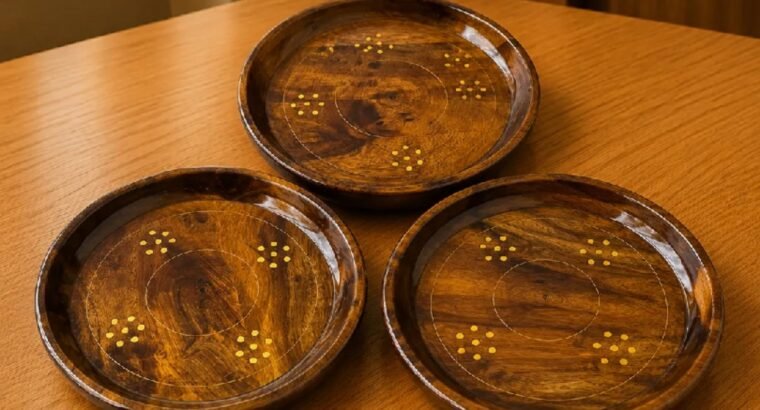 Premium Wooden Round Serving Tray Set – 3 Pieces | Decorative and Serving