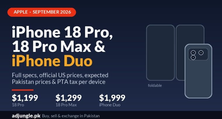 iPhone 18 Pro, 18 Pro Max & iPhone Duo: Full Specs, Prices in Pakistan & PTA Tax (2026)