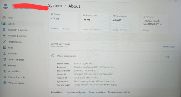 Lenovo ThinkBook 13th Gen Core i7 – Genuine and Excellent Condition