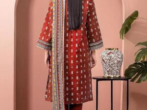 Edenrobe 3PC Red Suit Code 35240 Unstitched