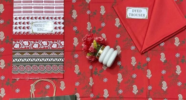 Edenrobe 3PC Red Suit Code 35240 Unstitched
