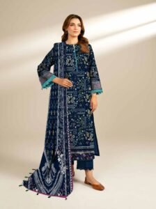 Sapphire 3 Piece Navy Blue Printed Linen Suit – Fancy Shirt with Doria