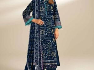 Sapphire 3 Piece Navy Blue Printed Linen Suit – Fancy Shirt with Doria