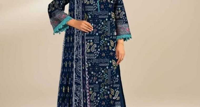 Sapphire 3 Piece Navy Blue Printed Linen Suit – Fancy Shirt with Doria