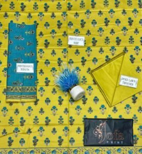 Jofa Print Mustard Yellow 3 Piece Printed Lawn Suit with Teal Dupatta