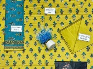 Jofa Print Mustard Yellow 3 Piece Printed Lawn Suit with Teal Dupatta