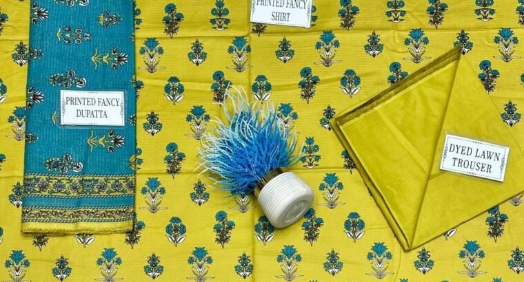 Jofa Print Mustard Yellow 3 Piece Printed Lawn Suit with Teal Dupatta