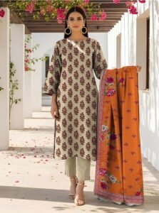 COCO Prints Off-White 3 Piece Printed Lawn Suit with Mustard Fancy Voi
