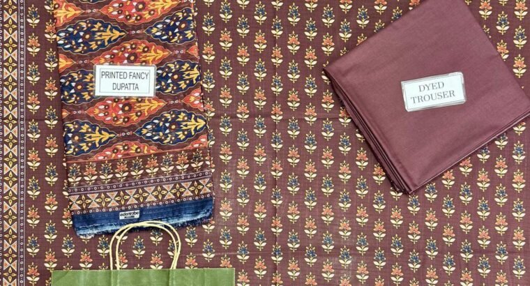 Edenrobe Brown Floral Printed Lawn 3pc – Fancy Dupatta