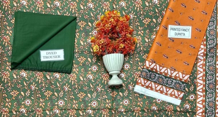 Ripple Collection Green Floral 3 Piece Printed Lawn Suit With Mustard