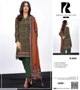 Ripple Collection Green Floral 3 Piece Printed Lawn Suit With Mustard