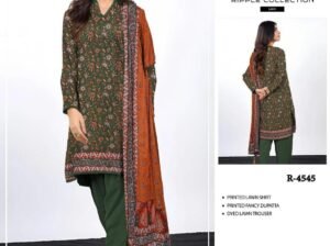 Ripple Collection Green Floral 3 Piece Printed Lawn Suit With Mustard