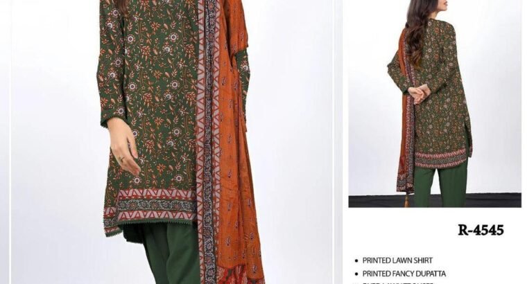Ripple Collection Green Floral 3 Piece Printed Lawn Suit With Mustard