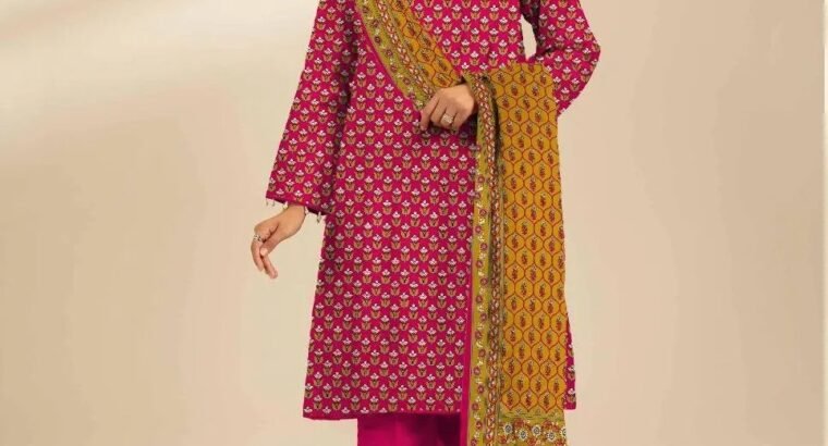 Sapphire Red & Mustard Printed Linen 3PC – Fancy Doria Dupatta