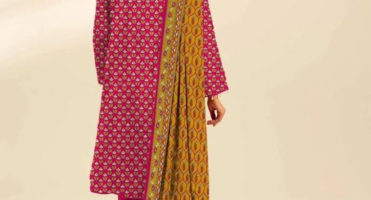 Sapphire Red & Mustard Printed Linen 3PC – Fancy Doria Dupatta