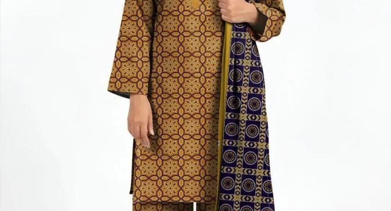 Alkaram Studio Mustard & Royal Blue 3PC Printed Khaddar – Winter Colle