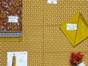 Sapphire Mustard 3PC Printed Doria Lawn – Goche Design Vol 627