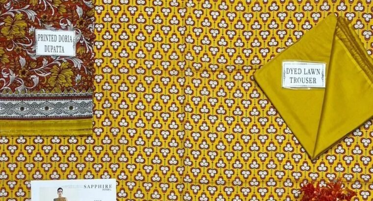 Sapphire Mustard 3PC Printed Doria Lawn ...