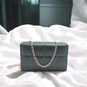 Green Quilted Crossbody Bag for Girls With Silver Chain Strip