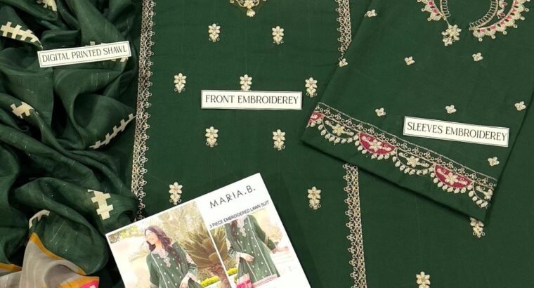 Maria B 3pc Lawn Suit Green – Neck Front...